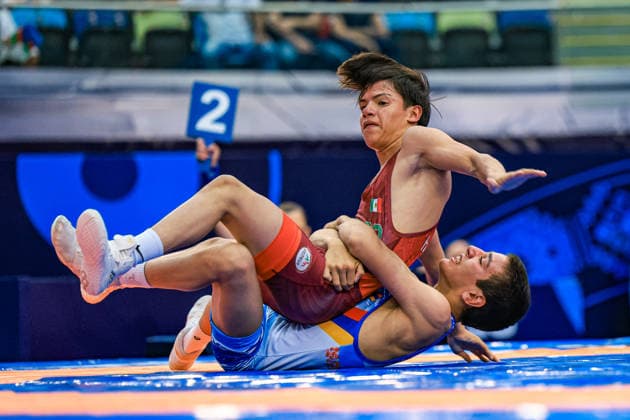 U17, U 17 Wrestling World Championships 48kg GR - Ararat Avetisyan (ARM) df. Hector Samuel Aguilar Rodriguez (MEX) *** U17 Wrestling World Championships, 48 kg Greco-Roman: Ararat Avetisyan (ARM) defeated Hector Samuel Aguilar Rodriguez (MEX) Copyright: xUnitedxWorldxWrestlingx xAmirrezx UWW-U17-WC-BAKU-2026