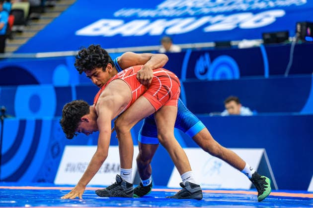 U17, U 17 Wrestling World Championships 48kg GR - Arav Pandey (USA) df. Mustafa Kerem Karakose (TUR) *** U17 Wrestling World Championships, 48 kg Greco-Roman: Arav Pandey (USA) defeated Mustafa Kerem Karakose (TUR) Copyright: xUnitedxWorldxWrestlingx xAmirrezx UWW-U17-WC-BAKU-2026