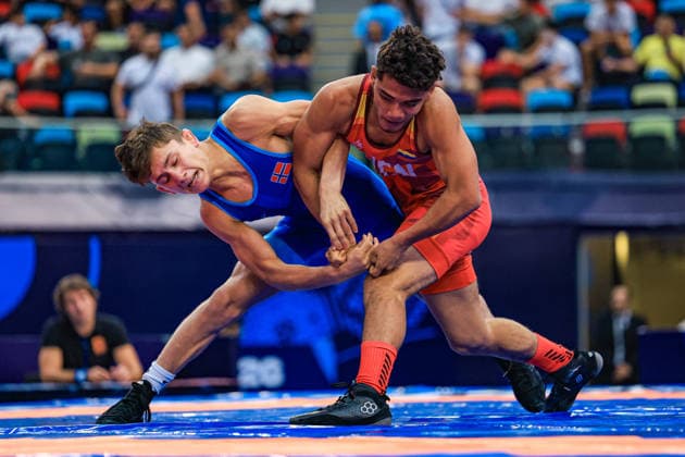 U17, U 17 Wrestling World Championships 55kg GR - Haniel De Jesus Rodriguez Nolaya (VEN) df. Abu Bakar Saga (NOR) *** U17 Wrestling World Championships, 55 kg Greco-Roman: Haniel De Jesus Rodriguez (Nolaya, VEN) def. Abu Bakar Saga (NOR) Copyright: xUnitedxWorldxWrestlingx xAmirrezx UWW-U17-WC-BAKU-2026