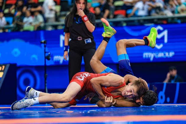 U17, U 17 Wrestling World Championships 55kg GR - Tsimafei Semianenka (BLR) df. Hariom Hariom (IND) *** U17 Wrestling World Championships, 55 kg Greco-Roman: Tsimafei Semianenka (BLR) def. Hariom Hariom (IND) Copyright: xUnitedxWorldxWrestlingx xAmirrezx UWW-U17-WC-BAKU-2026