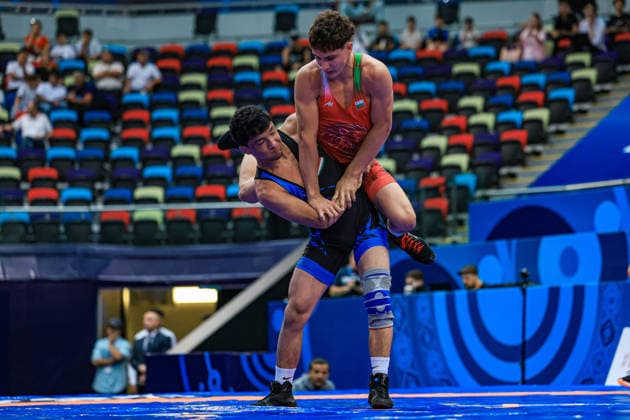 U17, U 17 Wrestling World Championships 65kg GR - Bakhtovar Primqulov (TJK) df. Georgi Petrov Markov (BUL) *** U17 Wrestling World Championships, 65 kg Greco-Roman: Bakhtovar Primqulov (TJK) defeated Georgi Petrov Markov (BUL) Copyright: xUnitedxWorldxWrestlingx xAmirrezx UWW-U17-WC-BAKU-2026