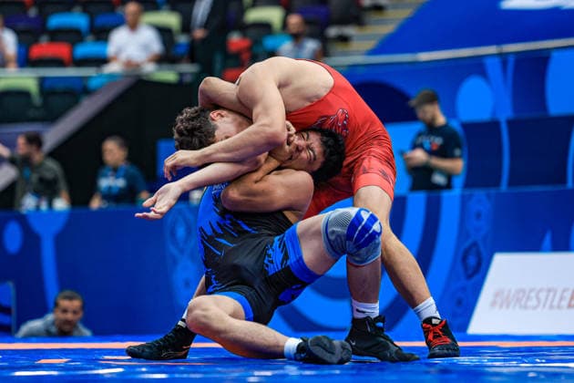 U17, U 17 Wrestling World Championships 65kg GR - Bakhtovar Primqulov (TJK) df. Georgi Petrov Markov (BUL) *** U17 Wrestling World Championships, 65 kg Greco-Roman: Bakhtovar Primqulov (TJK) defeated Georgi Petrov Markov (BUL) Copyright: xUnitedxWorldxWrestlingx xAmirrezx UWW-U17-WC-BAKU-2026