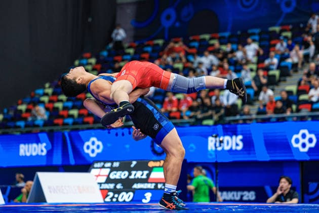 U17, U 17 Wrestling World Championships 65kg GR - Ramil Berdikulov (KGZ) df. Yuki Ueda (JPN) *** U17 Wrestling World Championships, 65 kg Greco-Roman: Ramil Berdikulov (KGZ) def. Yuki Ueda (JPN) Copyright: xUnitedxWorldxWrestlingx xAmirrezx UWW-U17-WC-BAKU-2026