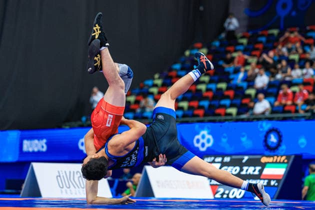 U17, U 17 Wrestling World Championships 65kg GR - Ramil Berdikulov (KGZ) df. Yuki Ueda (JPN) *** U17 Wrestling World Championships, 65 kg Greco-Roman: Ramil Berdikulov (KGZ) def. Yuki Ueda (JPN) Copyright: xUnitedxWorldxWrestlingx xAmirrezx UWW-U17-WC-BAKU-2026