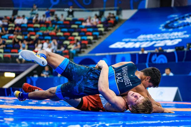 U17, U 17 Wrestling World Championships 65kg GR - Shamil Labazanov (RUS) df. Miras Makhambet (KAZ) *** U17 Wrestling World Championships, 65 kg Greco-Roman: Shamil Labazanov (RUS) defeated Miras Makhambet (KAZ) Copyright: xUnitedxWorldxWrestlingx xAmirrezx UWW-U17-WC-BAKU-2026