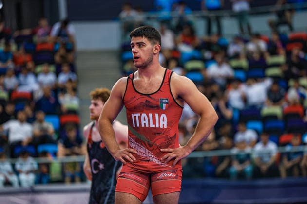 U17, U 17 Wrestling World Championships 80kg GR - Abdulhalik Bal (TUR) df. Koan Valentini (ITA) *** U17 Wrestling World Championships, 80 kg Greco-Roman: Abdulhalik Bal (TUR) defeated Koan Valentini (ITA) by fall Copyright: xUnitedxWorldxWrestlingx xAmirrezx UWW-U17-WC-BAKU-2026