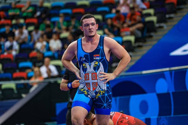 U17, U 17 Wrestling World Championships 110kg GR - Andrej Simic (SRB) *** U17 Wrestling World Championships, 110 kg, Greco-Roman, Andrej Simic (SRB) Copyright: xUnitedxWorldxWrestlingx xAmirrezx UWW-U17-WC-BAKU-2026