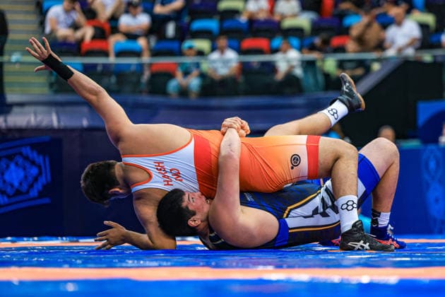 U17, U 17 Wrestling World Championships 110kg GR - Arystan Temergali (KAZ) df. Harsh Dalal (IND) *** U17 Wrestling World Championships, 110 kg Greco-Roman: Arystan Temergali (KAZ) def. Harsh Dalal (IND) Copyright: xUnitedxWorldxWrestlingx xAmirrezx UWW-U17-WC-BAKU-2026