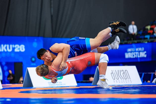 U17, U 17 Wrestling World Championships 110kg GR - Bruno Roger Pallone (USA) df. Mitsuyoshi Urushima (JPN) *** U17 Wrestling World Championships, 110 kg Greco-Roman: Bruno Roger Pallone (USA) defeated Mitsuyoshi Urushima (JPN) Copyright: xUnitedxWorldxWrestlingx xAmirrezx UWW-U17-WC-BAKU-2026