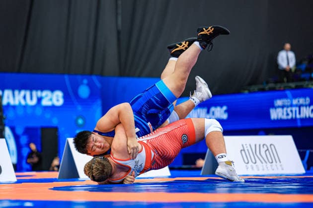 U17, U 17 Wrestling World Championships 110kg GR - Bruno Roger Pallone (USA) df. Mitsuyoshi Urushima (JPN) *** U17 Wrestling World Championships, 110 kg Greco-Roman: Bruno Roger Pallone (USA) defeated Mitsuyoshi Urushima (JPN) Copyright: xUnitedxWorldxWrestlingx xAmirrezx UWW-U17-WC-BAKU-2026