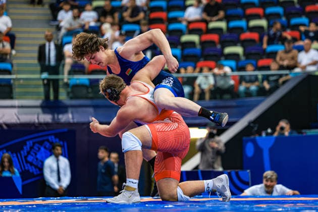 U17, U 17 Wrestling World Championships 110kg GR - Bruno Roger Pallone (USA) df. Yahor Savich (BLR) *** U17 Wrestling World Championships, 110 kg Greco-Roman: Bruno Roger Pallone (USA) defeated Yahor Savich (BLR) Copyright: xUnitedxWorldxWrestlingx xAmirrezx UWW-U17-WC-BAKU-2026
