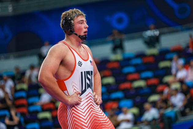 U17, U 17 Wrestling World Championships 110kg GR - Bruno Roger Pallone (USA) *** U17 Wrestling World Championships, 110 kg Greco-Roman: Bruno Roger Pallone, USA Copyright: xUnitedxWorldxWrestlingx xAmirrezx UWW-U17-WC-BAKU-2026