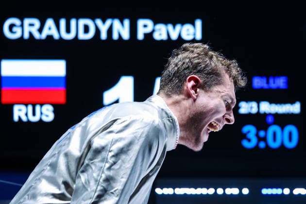 CHINA, HONG KONG - JULY 27, 2026: Russia s Pavel Graudyn competes in the men s individual sabre event at the 2026 Kerry Fencing World Championships 2026 Fencing World Championships In Hong Kong  - ZUMAt113 20260727_zaa_t113_245 Copyright: xMikhailxSinitsynx
