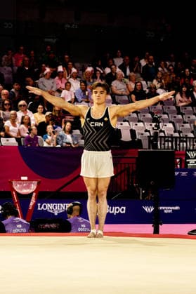 GLASGOW, SCOTLAND - JULY 27: Felix DOLCI of Canada competes in the Men’s Floor Exercise Final at The Arena, Glasgow on July 27, 2026 in Glasgow, Scotland. (Photo by Claire Jeffrey Sports Press Photo)  Copyright: xClairexJeffreyx xSPPx Sportspressphoto_SPR197847