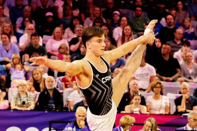GLASGOW, SCOTLAND - JULY 27: Felix DOLCI of Canada competes in the Men’s Floor Exercise Final at The Arena, Glasgow on July 27, 2026 in Glasgow, Scotland. (Photo by Claire Jeffrey Sports Press Photo)  Copyright: xClairexJeffreyx xSPPx Sportspressphoto_SPR197848