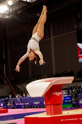 GLASGOW, SCOTLAND - JULY 27: Georgia GODWIN of Australia competes in the Women’s Vault Final at The Arena, Glasgow on July 27, 2026 in Glasgow, Scotland. (Photo by Claire Jeffrey Sports Press Photo)  Copyright: xClairexJeffreyx xSPPx Sportspressphoto_SPR197859