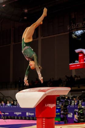 GLASGOW, SCOTLAND - JULY 27: Emily ROPER of Wales competes in the Women’s Vault Final at The Arena, Glasgow on July 27, 2026 in Glasgow, Scotland. (Photo by Claire Jeffrey Sports Press Photo)  Copyright: xClairexJeffreyx xSPPx Sportspressphoto_SPR197860