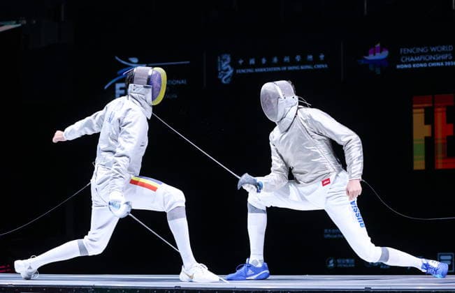 CHINA, HONG KONG - JULY 27, 2026: Romania s Radu Nitu (L) and Russia s Pavel Graudyn compete in the men s individual sabre event at the 2026 Kerry Fencing World Championships 2026 Fencing World Championships In Hong Kong  - ZUMAt113 20260727_zaa_t113_303 Copyright: xMikhailxSinitsynx