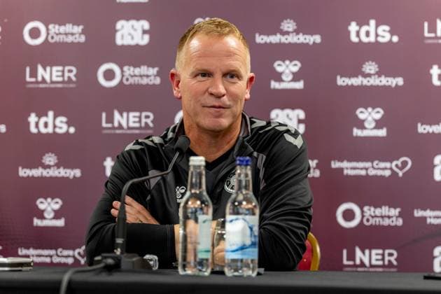 Heart of Midlothian manager Wouter Vrancken Speak to the press ahead of the clash with Sturm Graz Heart of Midlothian press conference, PK, Pressekonferenz ahead of their UEFA Champions League Qualifier, Football, Tynecastle Park, Edinburgh, Scotland, UK - 27 Jul 2026Edinburgh Oriam Scotland United Kingdom  Copyright: xAlanxRennie Shutterstockx 17015679b