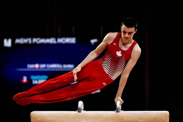 GLASGOW, SCOTLAND - JULY 27: Jordan CARROLL of Canada competes and comes first in the Men’s Pommel Horse Final at The Arena, Glasgow on July 27, 2026 in Glasgow, Scotland. (Photo by Claire Jeffrey Sports Press Photo)  Copyright: xClairexJeffreyx xSPPx Sportspressphoto_SPR197869