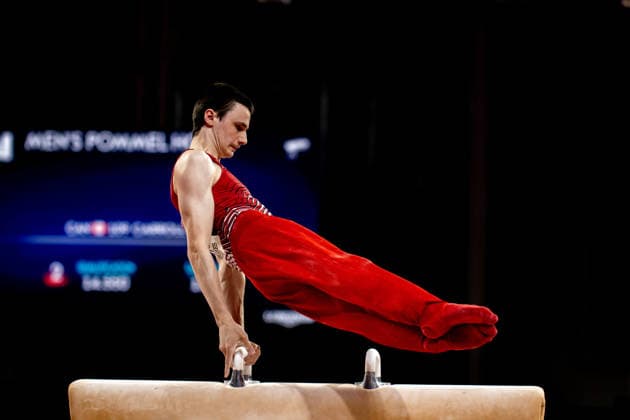 GLASGOW, SCOTLAND - JULY 27: Jordan CARROLL of Canada competes and comes first in the Men’s Pommel Horse Final at The Arena, Glasgow on July 27, 2026 in Glasgow, Scotland. (Photo by Claire Jeffrey Sports Press Photo)  Copyright: xClairexJeffreyx xSPPx Sportspressphoto_SPR197871