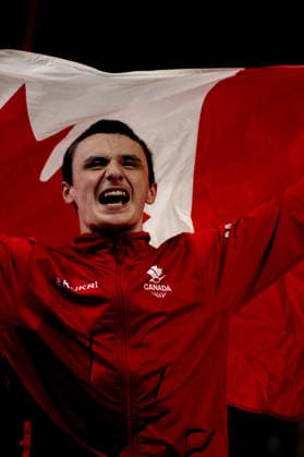 GLASGOW, SCOTLAND - JULY 27: Jordan CARROLL of Canada celebrates his Gold Medal in the Men’s Pommel Horse Final at The Arena, Glasgow on July 27, 2026 in Glasgow, Scotland. (Photo by Claire Jeffrey Sports Press Photo)  Copyright: xClairexJeffreyx xSPPx Sportspressphoto_SPR197878