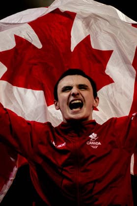 GLASGOW, SCOTLAND - JULY 27: Jordan CARROLL of Canada celebrates his Gold Medal in the Men’s Pommel Horse Final at The Arena, Glasgow on July 27, 2026 in Glasgow, Scotland. (Photo by Claire Jeffrey Sports Press Photo)  Copyright: xClairexJeffreyx xSPPx Sportspressphoto_SPR197880