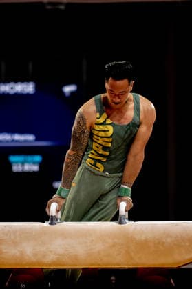 GLASGOW, SCOTLAND - JULY 27: Marios GEORGIOU of Cyprus competes in the Men’s Pommel Horse Final at The Arena, Glasgow on July 27, 2026 in Glasgow, Scotland. (Photo by Claire Jeffrey Sports Press Photo)  Copyright: xClairexJeffreyx xSPPx Sportspressphoto_SPR197886