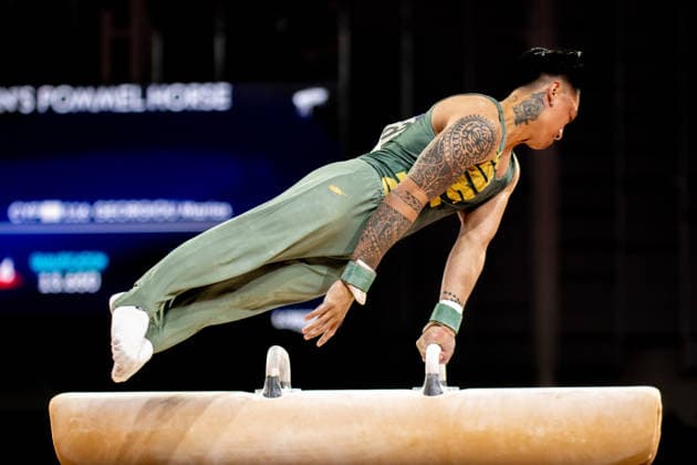 GLASGOW, SCOTLAND - JULY 27: Marios GEORGIOU of Cyprus competes in the Men’s Pommel Horse Final at The Arena, Glasgow on July 27, 2026 in Glasgow, Scotland. (Photo by Claire Jeffrey Sports Press Photo)  Copyright: xClairexJeffreyx xSPPx Sportspressphoto_SPR197887
