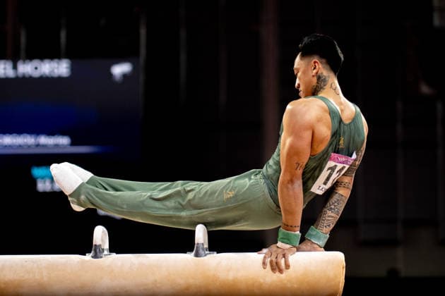 GLASGOW, SCOTLAND - JULY 27: Marios GEORGIOU of Cyprus competes in the Men’s Pommel Horse Final at The Arena, Glasgow on July 27, 2026 in Glasgow, Scotland. (Photo by Claire Jeffrey Sports Press Photo)  Copyright: xClairexJeffreyx xSPPx Sportspressphoto_SPR197890