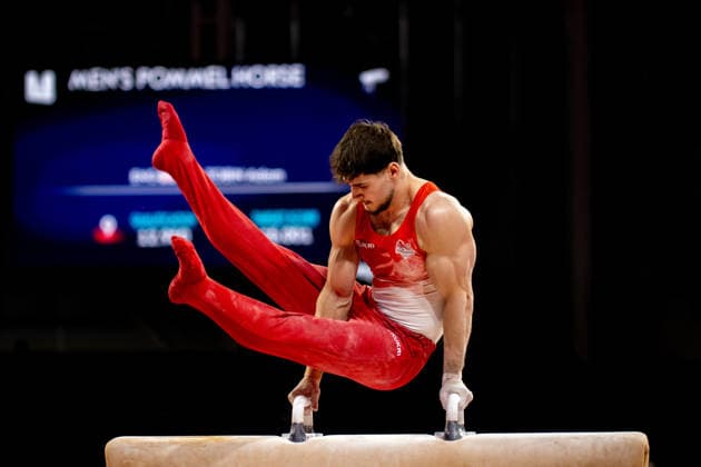 GLASGOW, SCOTLAND - JULY 27: Adam TOBIN of England competes in the Men’s Pommel Horse Final at The Arena, Glasgow on July 27, 2026 in Glasgow, Scotland. (Photo by Claire Jeffrey Sports Press Photo)  Copyright: xClairexJeffreyx xSPPx Sportspressphoto_SPR197892