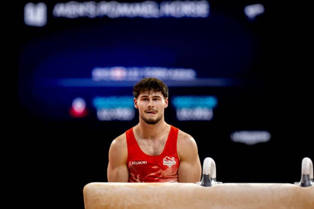 GLASGOW, SCOTLAND - JULY 27: Adam TOBIN of England competes in the Men’s Pommel Horse Final at The Arena, Glasgow on July 27, 2026 in Glasgow, Scotland. (Photo by Claire Jeffrey Sports Press Photo)  Copyright: xClairexJeffreyx xSPPx Sportspressphoto_SPR197894