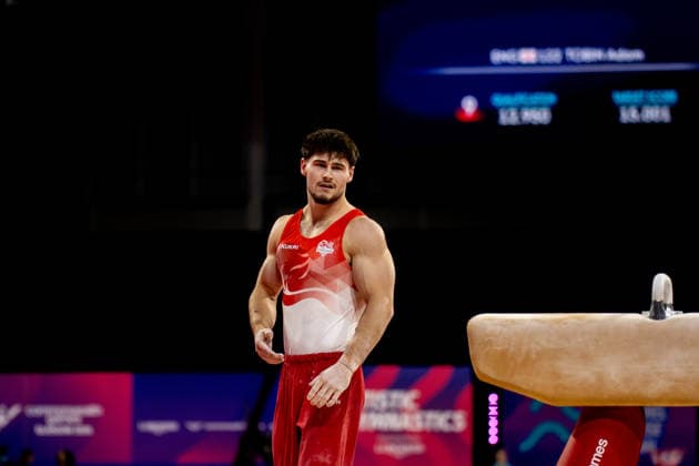 GLASGOW, SCOTLAND - JULY 27: Adam TOBIN of England competes in the Men’s Pommel Horse Final at The Arena, Glasgow on July 27, 2026 in Glasgow, Scotland. (Photo by Claire Jeffrey Sports Press Photo)  Copyright: xClairexJeffreyx xSPPx Sportspressphoto_SPR197895