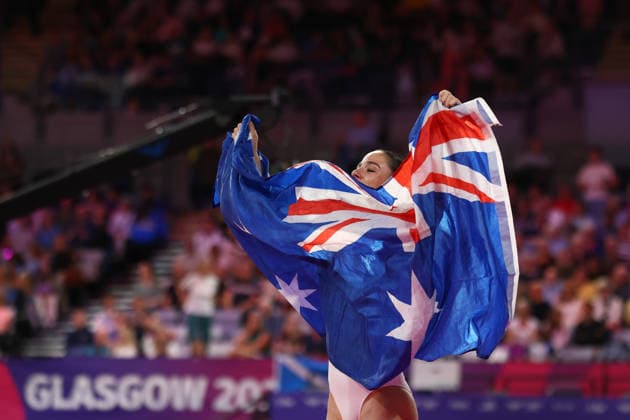 July 27, 2026, Glasgow, Scotland, Great Britain: KATE McDONALD of Australia celebrates after winning the Artistic Gymnastics Women s Uneven Bars Final of the Commonwealth Games Glasgow 2026 at the Tollcross International Swimming Centre in Glasgow, Scotland Glasgow Great Britain - ZUMAc179 20260727_zep_c179_020 Copyright: xMickaelxChavetx