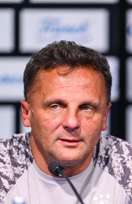 press conference, PK, Pressekonferenz of GNK Dinamo Head coach of Dinamo Mario Kovacevic speaks during a press conference ahead of the UEFA Champions League second qualifying round, second leg match between GNK Dinamo Zagreb and FC Thun in Zagreb, Croatia, on July 27, 2026.  IgorxSoban PIXSELL