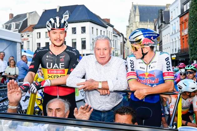 Na-Tourcriterium Aalst - 27 07 2026 AALST, BELGIUM - JULY 27 : Lucien Van Impe, Evenepoel Remco (BEL) of Red Bull BORA Hansgrohe, Herregodts Rune (BEL) of UAE Team Emirates XRG during the 89th edition of the post Tour de France criterium of Aalst cycling race on July 27, 2026 in Aalst, Belgium, 27 07 2026 Aalst Belgium  Copyright: xTomasxSiskx