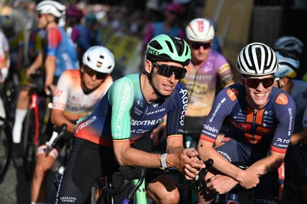 Belgian Oliver Naesen of Decathlon CMA CGM Team pictured at the start of the Natourcriterium Aalst cycling event, Monday 27 July 2026, in Aalst. The traditional criteriums are local showcases for which mainly cyclists who rode the Tour de France are invited. ELIASxROM  x182176560x