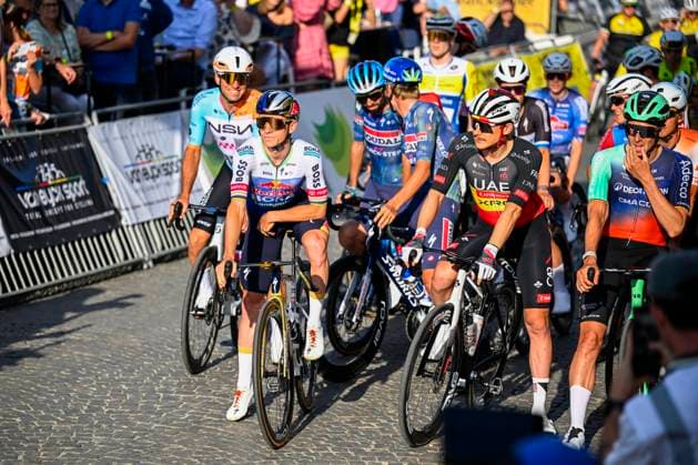Na-Tourcriterium Aalst - 27 07 2026 AALST, BELGIUM - JULY 27 : Evenepoel Remco (BEL) of Red Bull BORA Hansgrohe, Herregodts Rune (BEL) of UAE Team Emirates XRG during the 89th edition of the post Tour de France criterium of Aalst cycling race on July 27, 2026 in Aalst, Belgium, 27 07 2026 Aalst Belgium  Copyright: xTomasxSiskx