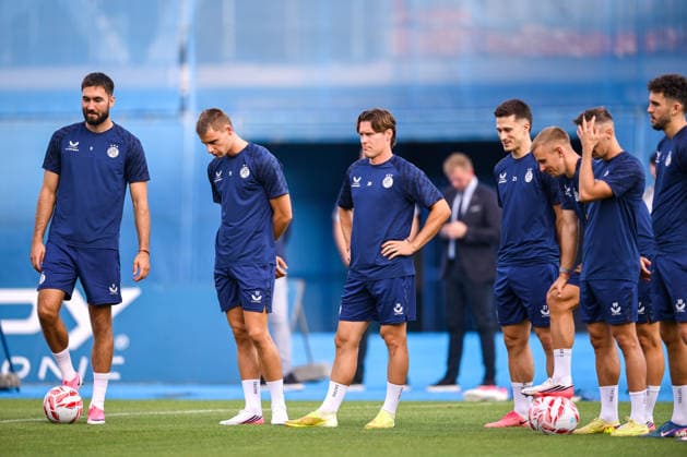 Training of GNK Dinamo Dion Drena Beljo, Gabriel Vidovic, Robert Mudrazija, Mateo Lisica and Luka Stojkovic of Dinamo during a training session ahead of the UEFA Champions League second qualifying round second leg match against Thun in Zagreb, Croatia, on July 27, 2026.  IgorxSoban PIXSELL