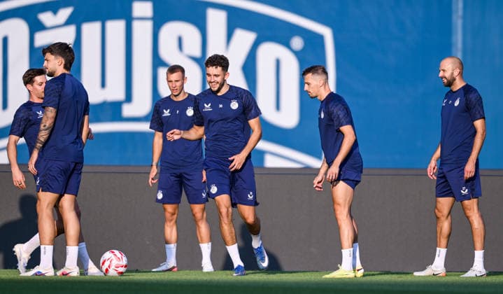 Training of GNK Dinamo Luka Stojkovic, Fran Topic, Mislav Orsic and Josip Misic of Dinamo during a training session ahead of the UEFA Champions League second qualifying round second leg match against Thun in Zagreb, Croatia, on July 27, 2026.  IgorxSoban PIXSELL