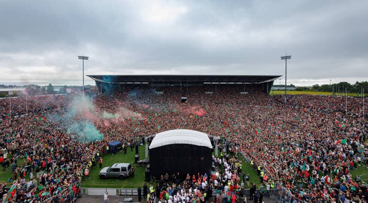 2026 GAA All-Ireland Senior Football Champions Mayo Homecoming, Castlebar, Mayo 27 7 2026 Mayo players take to the stage in MacHale Park Mayo players take to the stage in MacHale Park 27 7 2026  Copyright: xx JR313820