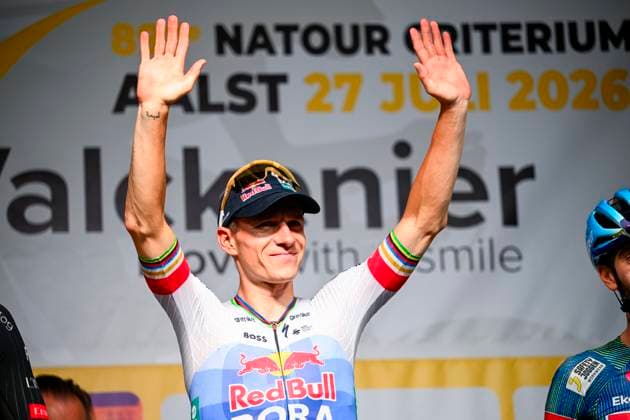 Na-Tourcriterium Aalst - 27 07 2026 AALST, BELGIUM - JULY 27 : Evenepoel Remco (BEL) of Red Bull BORA Hansgrohe on the podium during the 89th edition of the post Tour de France criterium of Aalst cycling race on July 27, 2026 in Aalst, Belgium, 27 07 2026 Aalst Belgium  Copyright: xTomasxSiskx