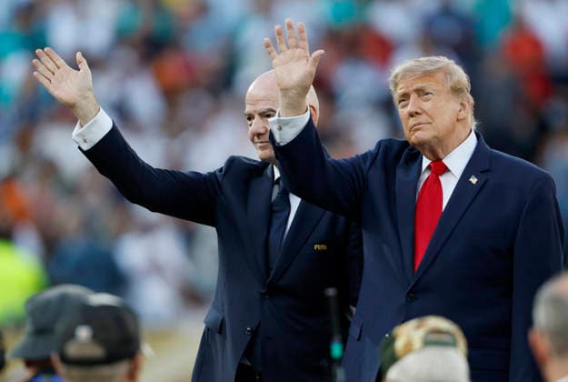 Spain v Argentina: Final - FIFA World Cup, WM, Weltmeisterschaft, Fussball 2026 Gianni Infantino President of FIFA and Donald Trump President of the USA at the presentation after the FIFA World Cup 2026 Final match between Spain and Argentina at New York New Jersey Stadium on July 19, 2026 in East Rutherford, United States. East Rutherford New York New Jersey Stadium NJ United States Copyright: xAllstarxPicturexLibraryxLtdx