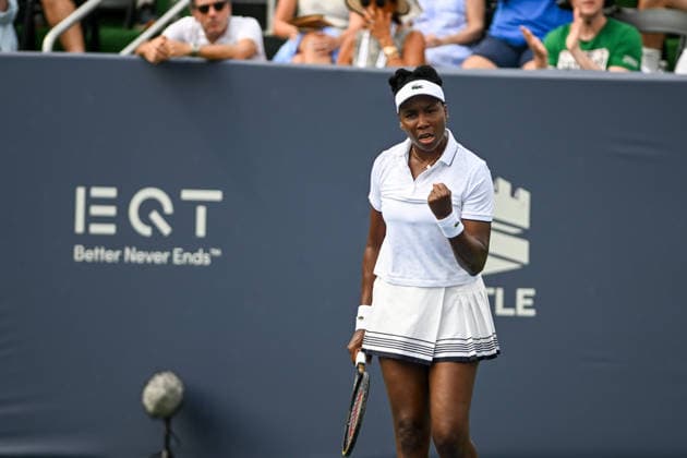 July 27, 2026, Washington, D.C, U.S: VENUS WILLIAMS celebrates hitting a winner in her doubles match with DIANA SHNAIDER at the Rock Creek Tennis Center. Washington U.S - ZUMAg196 20260727_zap_g196_003 Copyright: xKylexGustafsonx