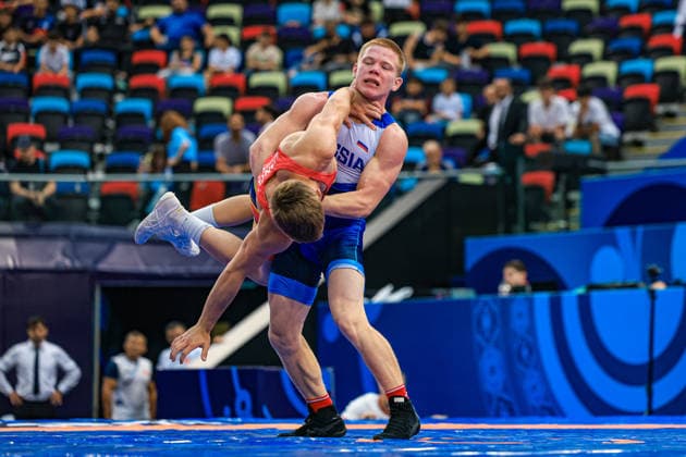 U17, U 17 Wrestling World Championships 60kg GR - Alexandru Ilie Lungu (ROU) df. Mikhail Stepanov (RUS) *** U17 Wrestling World Championships, 60 kg Greco-Roman: Alexandru Ilie Lungu (ROU) defeated Mikhail Stepanov (RUS) Copyright: xUnitedxWorldxWrestlingx xAmirrezx UWW-U17-WC-BAKU-2026