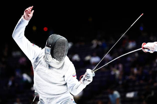 CHINA, HONG KONG - JULY 28, 2026: Athlete Yegor Barannikov of Russia fights in his foil bout during the 2026 Kerry Fencing World Championships. Mikhail Sinitsyn TASS  95553141