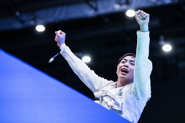 CHINA, HONG KONG - JULY 28, 2026: Athlete Bryce Louie of the United States fights in his foil bout during the 2026 Kerry Fencing World Championships. Mikhail Sinitsyn TASS  95553181