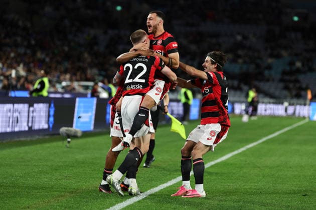 Anthony Pantazopoulos of Western Sydney Wanderers celebrates scoring a goal with team mates during the match between Chelsea F.C. and Western Sydney Wanderers, Sydney Super Cup friendly at Accor Stadium, Sydney on 28 July 2026. Copyright: xPeterxDovganx 45290154