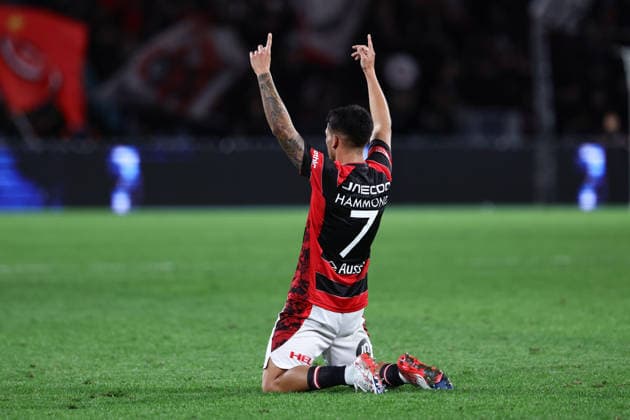 Aydan Hammond of Western Sydney Wanderers scores a goal and celebrates during the match between Chelsea F.C. and Western Sydney Wanderers, Sydney Super Cup friendly at Accor Stadium, Sydney on 28 July 2026. Copyright: xPeterxDovganx 45290160