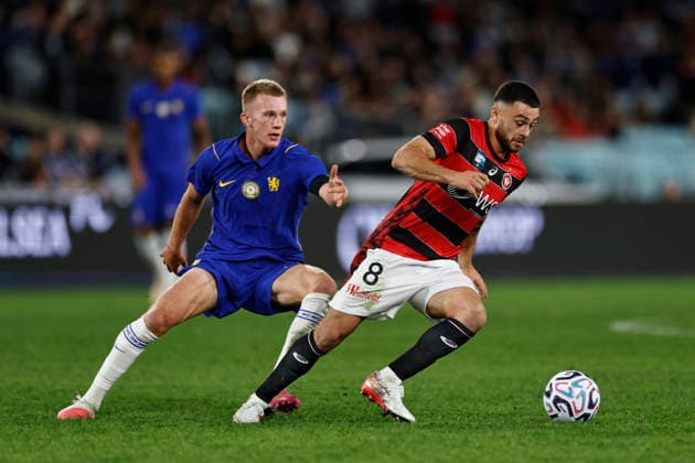 SOCCER CHELSEA WANDERERS, Dylan Scicluna of the Wanderers controls the ball during of the Sydney Super Cup match between Chelsea FC and the Western Sydney Wanderers FC at Accor Stadium in Sydney, Tuesday, July 28, 2026. ( NO ARCHIVING, EDITORIAL USE ONLY SYDNEY NEW SOUTH WALES AUSTRALIA  Copyright: xMARKxEVANSx 20260728164681837512